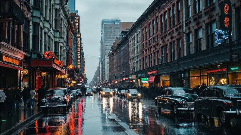 Gastown brillaba con lluvia y colores